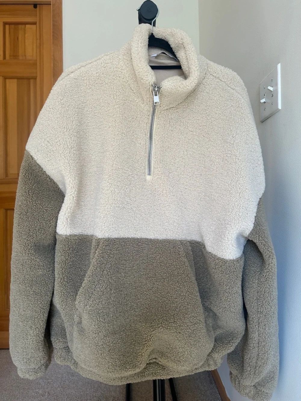 Zara Two‎ Tone Sherpa Zip Pullover Sweatshirt